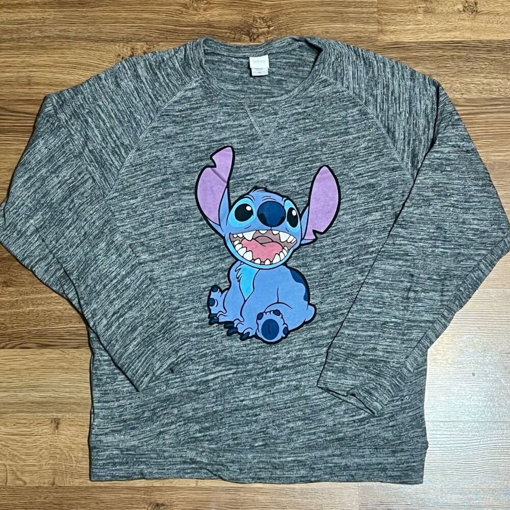 Disney Woman's Stitch Pullover Sweater Sweatshirt XL Gray Soft Comfy Heathered